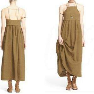 Free People Ojai Maxi Empire Waist Cotton Olive Green Dress Sz: S